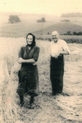 Friedrich Gronbach Senior mit seiner Schwester Anna bei der Flachsernte