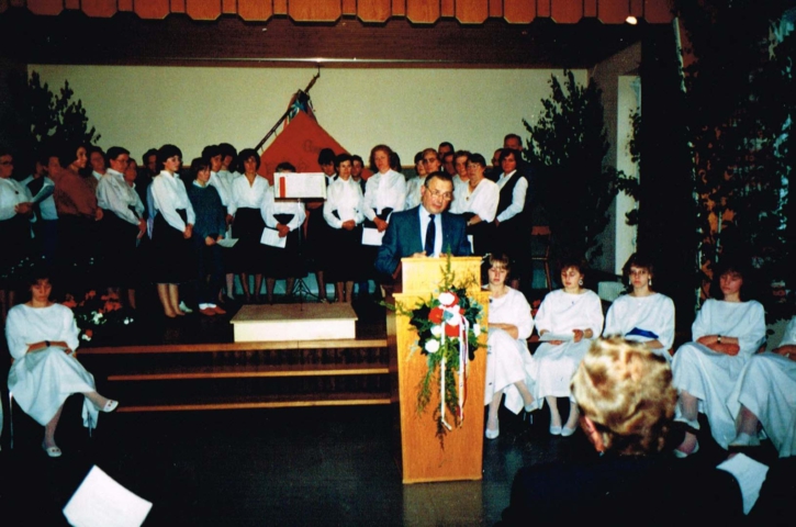 Heimattag 1987 im Schulhaus, Redner Ortsvorsteher Erwin Düring